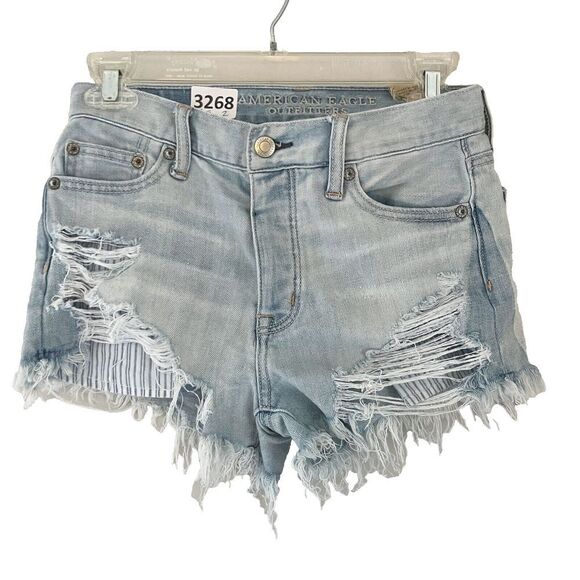 American Eagle Outfitters Womens Blue Hi Rise Raw Hem Denim Shorts Size 00 - Picture 1 of 10